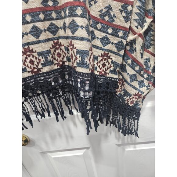 Signature Studio Fringe Poncho Top XL Boho Aztec Print Dolman Y2K - Picture 3 of 7